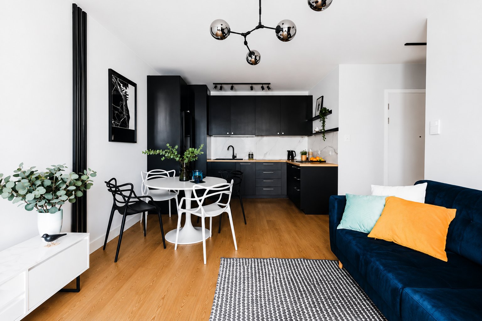 Furnished kitchen and dining area